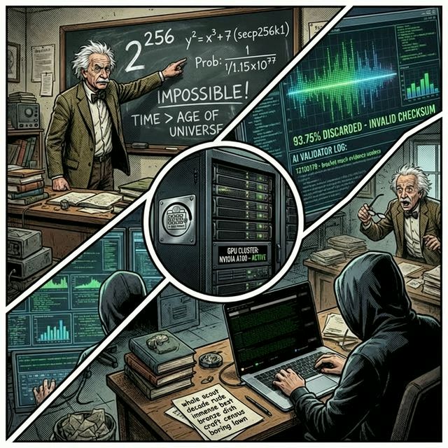 Dynamic comic illustration: High-tech AI algorithms outperforming traditional methods, convincing skeptics of efficient Bitcoin recovery